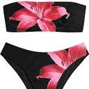 ZAFUL Women's High Cut Bandeau Bikini Set Strapless Solid Color 2 Pieces Bathing Suit Swimsuit (11-Black, S)