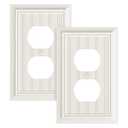 2-Pack Classic Beadboard Duplex Outlet Cover Plate, Decorative Light Almond Switch Plates and Outlet Covers, Natural Bamboo Fiber Wall Plates for Electrical Outlets, 1 Gang Receptacle Cover