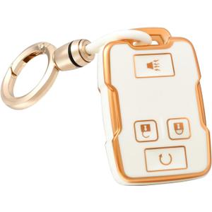 for GMC key fob cover with Keychain, Soft TPU Key Fob Case Fit for Chevrolet Chevy Colorado Silverado Suburban Tahoe GMC Canyon Sierra 1500 2500 3500 HD Key Accessories (Gold White)