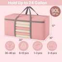 4 Pack Extra Large Moving Bags 90L with Clear Window, Heavy Duty Storage Totes with Zippers & Handles, College Packing Bags for Clothes, Boxes, Camping & Moving Supplies, Pink