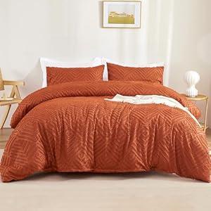Litanika California King Comforter Set Burnt Orange, 3 Pieces Terracotta Tufted Boho Farmhouse Bedding Comforter Sets, Lightweight Fluffy All Season Comforter Set (104x96In Comforter & 2 Pillowcases)