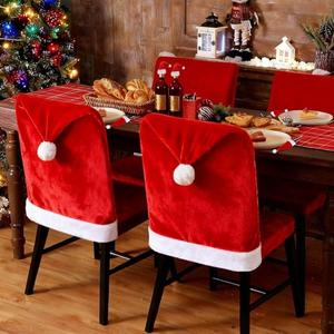 Kaimeng Christmas Chair Cover, Santa Hat Chair Covers with 6Pcs Silverware Holders Santa Chair Back Cover for Christmas Dinner Table Holiday Party Decoration