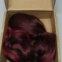 N NAYASA 24''Long Wavy Ponytail Extension, Burgundy Ombre Claw Clip Hair Piece, Long Curly Wavy Burgundy Ponytail Hair Extension Jaw Clip on Pony Tails Hairpiece for Women