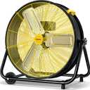 VAGKRI 24 Inch Industrial Drum Fan, 320W High Velocity Floor Fan, 3 Speed Heavy Duty Metal Air Circulator, 360 Tilt with Casters Handle ETL Standard for Patios, Warehouse, Commercial, Basement