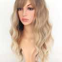 Ombre Dirty Blonde Wavy Wigs With Bangs For Women Medium Long Ash Blonde Synthetic Wigs For Daily Use Dirty Blonde