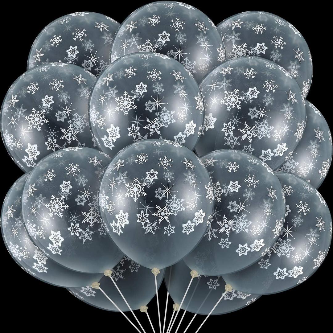 Skylety 40 Pieces Clear Snowflake Balloons Bulk Winter Transparent Snowflake Latex Balloons for New Year, Birthday Parties, Winter Wonderland Baby Shower Decorations