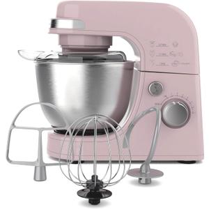Hamilton Beach Electric Stand Mixer, 4 Quarts, Dough Hook, Flat Beater Attachments, Splash Guard 7 Speeds with Whisk, Rose