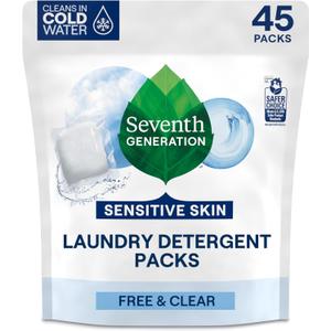 Seventh Generation Laundry Detergent Packs, Free & Clear, Made for Sensitive Skin, 45 Count