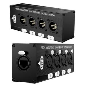 XLR Snake, 4 Channel 3 Pin Multi Network XLR Cable Breakout, Male Female to RJ45 Ethercon for Stage Sound Lighting and Recording Studio with no Cable (1 Pair: 4 XLR Male + 4 XLR Female)