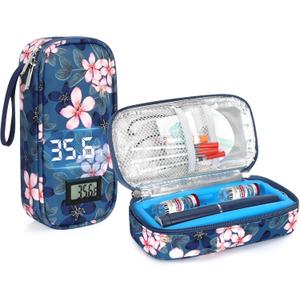 YOUSHARES Insulin Cooler Travel Case for Pen & Vials, Temperature Display Diabetic Medication Cooling Bag with Protective Ice Brick, TSA Approved Refrigerated Diabetes Supplies Carrying Organizer