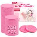 240 Count Compressed Facial Sponges 100% Natural Cellulose Eco-Friendly Makeup Sponges for Gentle Cleansing, Exfoliating & Stubborn Makeup Removal Travel for Women (240 pink round)