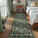 3x7 Runner Rugs for Hallway Non-Slip Hallway Runner Rug with Rubber Backing Washable Rug Runner for Kitchen Bedroom Vintage Distressed Carpet(Vintage Dark Green