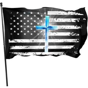 American Jesus Cross Flag 3x5 Ft Outdoor Indoor With Grommet Garden Yard Banner Decorative Sign (One Size)