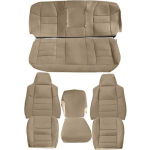 NLQR Tan Leather Front Driver & Passenger & Rear Seat Covers Replacement Full Set fit for Ford F250 F350 F450 F550 Lariat 2002 2003 2004 2005 2006 2007 Bottom & Top Lean Back & Headrests & Armrests