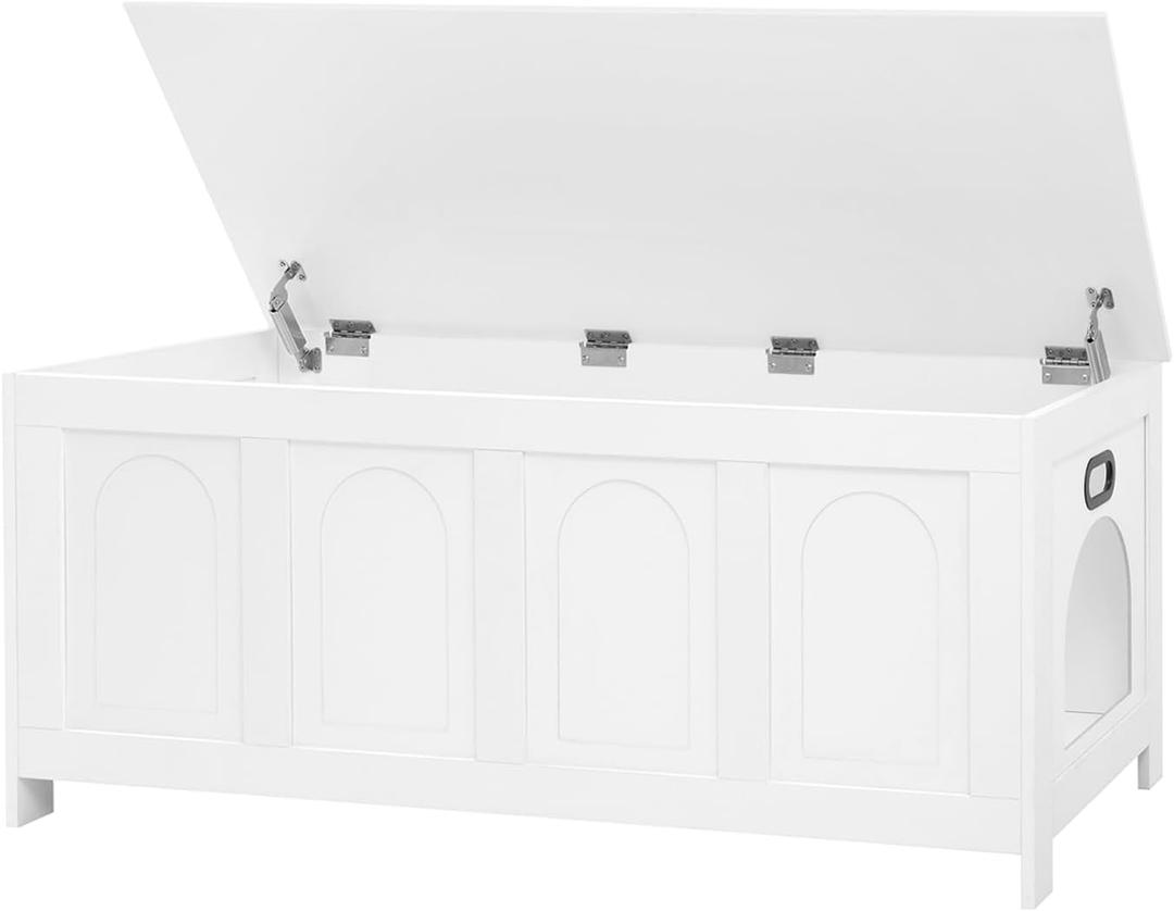 DINZI LVJ Cat Litter Box Enclosure, Flip Top Litter Box Furniture, Hidden Cat Washroom, 2-Entrances Wooden Pet House, 47.2" L x 18.7" W x 19.7" H, End Side Table, TV Stand, Easy to Assemble, White