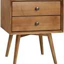 Walker Edison Mid Century Modern Wood Nightstand Side Table Bedroom Storage Drawer Bedside End Table, 2 Drawer, Caramel