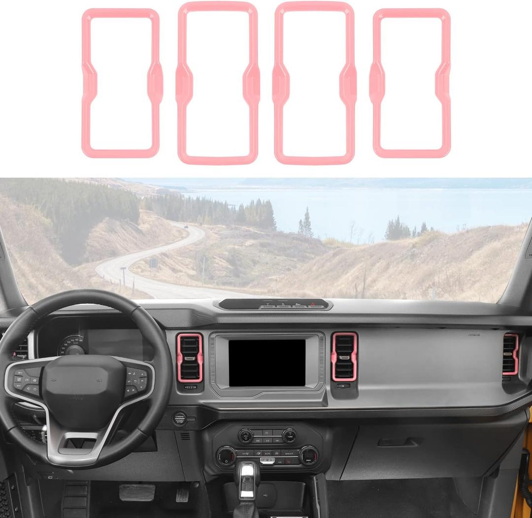 RAZPOY for Bronco Air Conditioning Outlet Vent Trim, 4PCS Center Console Dash AC Vent Ring Cover Compatible with 2021-2024 Ford Bronco Interior Accessories, Pink (Not for Bronco Sport)