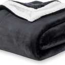 Berkshire Blanket-Sherpa Throw Blanket, Warm and Soft Loftmink Reversible Throw for Couch, Sofa and Travel, Black, 50 in x 60 in