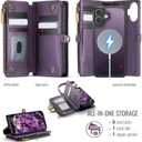 Defencase for iPhone 17 Magnetic Wallet Case Compatible with Magsafe with RFID Blocking Zipper Pocket & Card Holder for Women Men PU Leather Strap Detachable Case for iPhone 17 (6.3 inch), Purple
