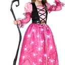 Spooktacular Creations Girls Witch Costume, Light up Witch Costume Kids, Starry Dress for Child Halloween Role Play Parties (Small(5-7 yrs), Pink)