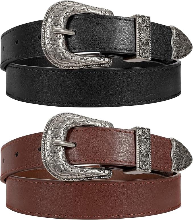 SUOSDEY Women's Leather Belts for Jeans Belt with Vintage Metal Buckle Belt for Women, Size: Fit waist size 47''-52''