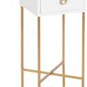 Kate and Laurel Decklyn Decorative Glam Tea Table; 12 x 12 x 30; White and Gold; Modern Living Room Drink Table with Pull Drawer for Useful Storage