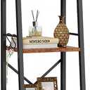 Furologee 5 Tier Ladder Shelf Bookcase, Tall Narrow Bookshelf with 2 Hooks, Rustic Brown Bathroom Corner Book Shelf, Metal Wood Book Case Standing Unit, Display Shelf for Living Room Office Kitchen