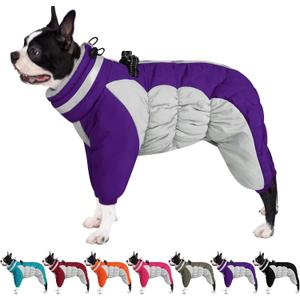 AOFITEE Small Dog Coat Warm Dog Jacket Winter, Windproof Dogs Winter Coat with Harness Built in, Reflective Turtleneck Dogs Puffer Jacket Snowsuit, Full Body Fleece Coats for Small Medium Large Pet (Purple)