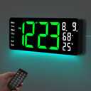 17.5 Digital Wall Clock, LED Display with Time, Date, Month, Temperature & Humidity, Remote Control DST, Alarm, Timer, 10-Level Brightness, Night Light for Home, Living Room, Bedroom & Office Dcor (Green)