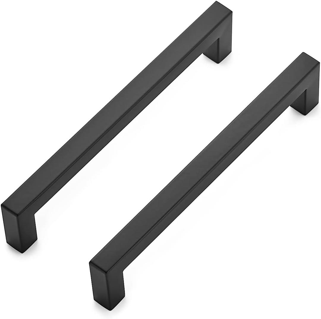Ravinte 5 Pack 6-1/4 Inch Square Cabinet Handles - Matte Black Stainless Steel Drawer Pulls - Kitchen Hardware
