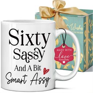 60th Mug, 60th Birthday Gifts for Women, Funny Gift for 60th Woman, 60 Birthday Party Decorations for Her - 60 Gift for Her - Christmas Gifts for Mom, Grandma, Wife 11 oz white