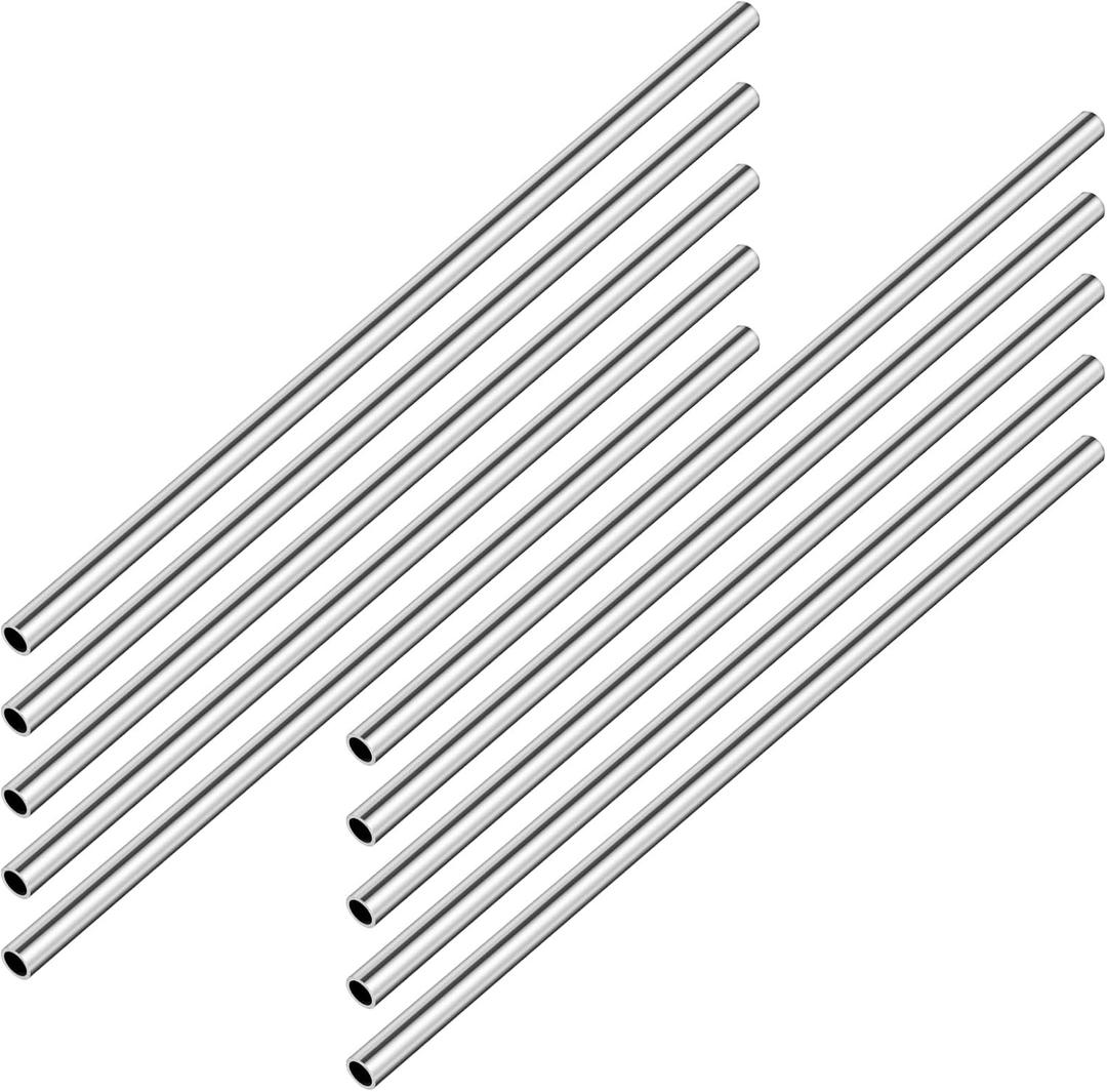 Tandefio 10 Pcs 3/8" OD 304 Stainless Steel Tube Industrial Straight Tube Weldable Steel Tubing Round Metal Pipe, 1/25" Wall Thickness Pipe, 12" Length for Industries Automotive Applications