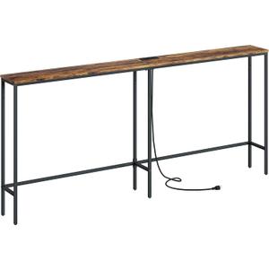Masupu 70.9 Inch Console Table with Power Outlet,Modern Narrow Long Sofa Table Behind Couch,Skinny Entry Table with Gold Metal Frame for Entryway,Living Room, Hallway,Rustic Brown