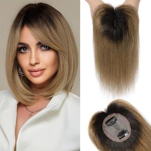 REECHO Real Human Hair Toppers for Women, 10 Inch with Bangs, Ombre Ash Blonde