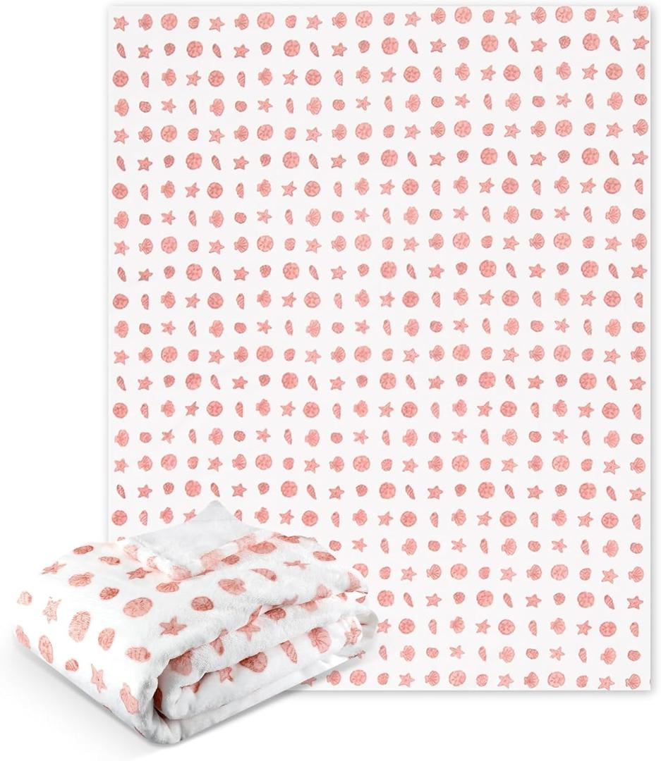 SmoothNovelty Ocean Life Ocean Beach Throw Blanket 50x60in Pink Nautical Coastal Bed Blanket Seashell Starfish Soft Flannel Throw Blankets for Adults for Sofa Couch Bed Room Birthday Gifts Decor