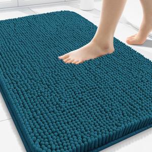 Arotive Bathroom Rugs 34x21, Extra Soft Absorbent Shaggy Chenille Bath Rugs, Machine Washable Rubber Backing Non-Slip Bath Mats for Bathroom Floor Tub and Shower, Home Decor Accessories,Peacock Blue