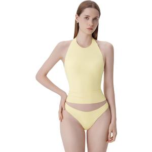 SUUKSESS Women Halter Padded Tank Tops Double Lined Trendy Y2K Going Out Tops Spring Summer Backless Shirts (Butter Yellow, M)