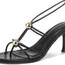 YULVSHOE Women's Lace Up Kitten Heels Round Open Pointed Toe Heels Mid Heeled Sandals for Women (Black)