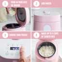 GreenLife Digital Rice Cooker, 2-Cups Uncooked/4-Cups Cooked, Removable Nonstick Ceramic PFAS-Free Pot, One-Touch Presets, Oats, Quinoa, Brown Rice, Auto Keep Warm, Fuzzy Logic Tech, 1.5QT, Pink