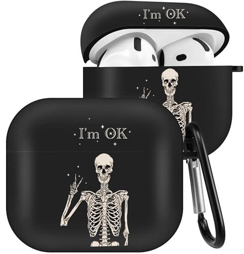 Boaretiu for Airpods 4 Case Cute Cartoon Kawaii - with Keychain Funny Design Cover with Carabiner Fun Cool Shell Stylish for Girls Teens Women Cases for Air pods 4, Skull