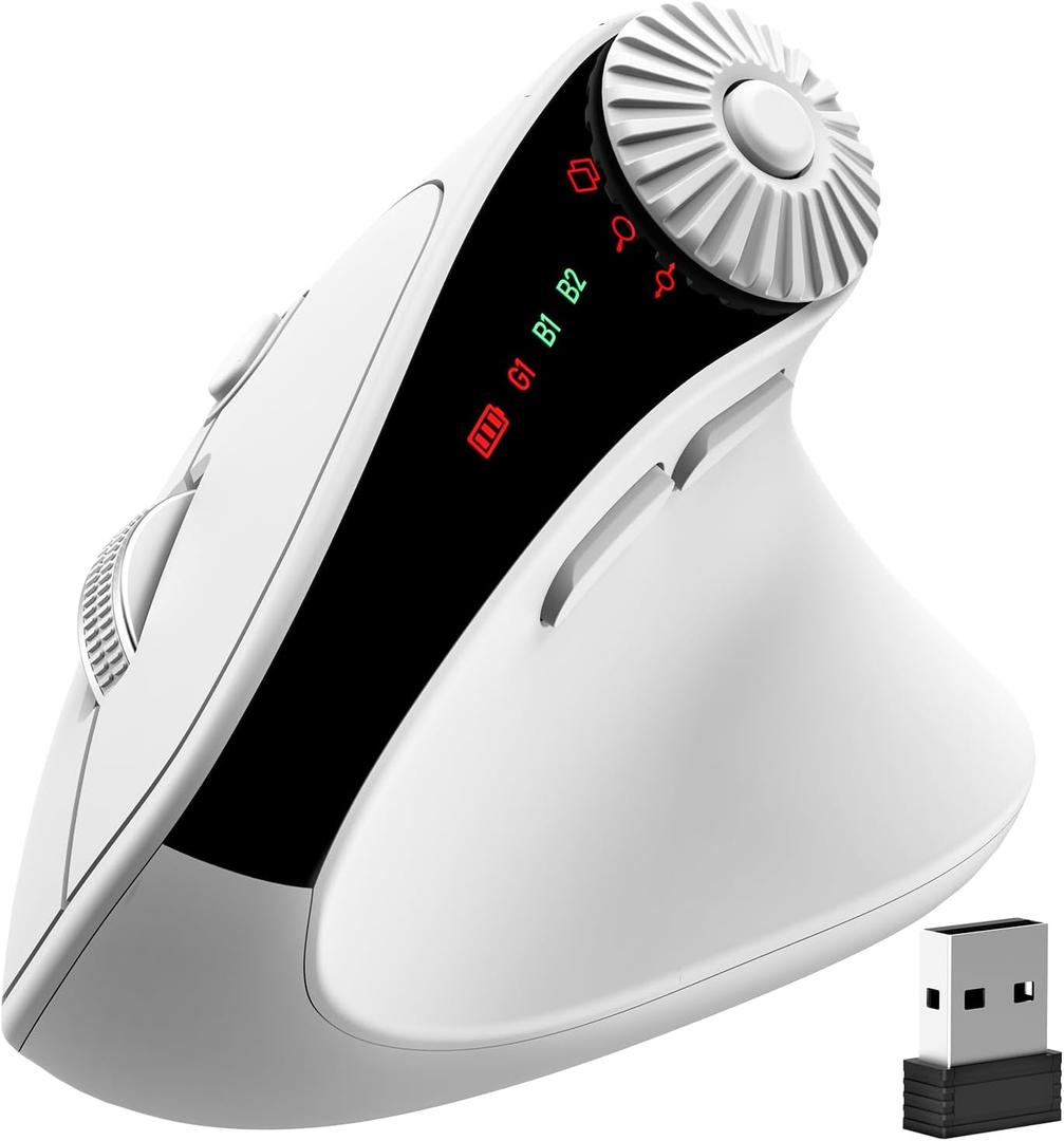 SABLUTE MAM51 Ergonomic Mouse Wireless with 3-in-1 Quick-Switch Scroll Wheel, Vertical Mouse with 4000 DPI, 8 Buttons Wireless Computer Mouse, 2.4Ghz/Bluetooth Mouse for Laptop and Desktop-White