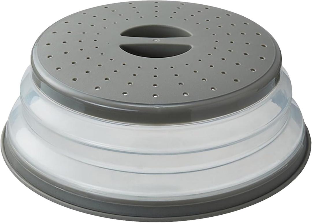 WENWELL Vented Collapsible Microwave Splatter Cover for Food,Kitchen dish bowl Plate lid Can be Hung,Dishwasher-Safe,Fruit Drainer Basket,BPA-Free Silicone & Plastic,gray