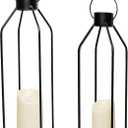 HPC Decor 22'' 19'' Lanterns Decorative w/ Flickering Timer Candles- Large Tall Black Metal Candle Lanterns Set of 2- Modern Farmhouse Decor for Indoor,Outdoor,Tabletop,Porch (No Glass)