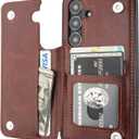 ONETOP Compatible with Samsung Galaxy S24 Wallet Case with Card Holder, PU Leather Kickstand Card Slots Case, Double Magnetic Clasp and Durable Shockproof Cover 5G 6.2 Inch(Brown)