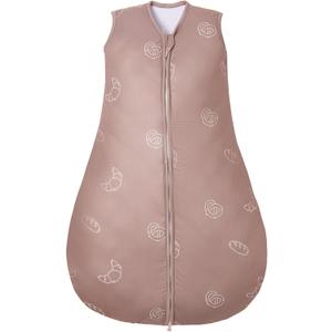 Lilian&Gema Baby Sleep Sack 2.5 Tog Winter Baby Wearable Blanket Sleeveless Infant Cotton Sleeping Sack 2-Way Zipper (Large, Croissant)