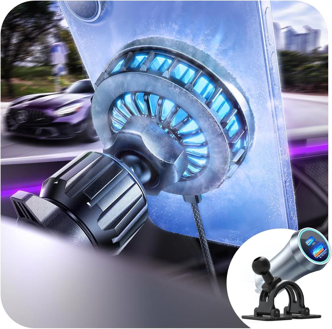 LISEN for Qi2 15W MagSafe Car Mount Charger,Rapid Cooling Drop 18 in MinutesIncludes Vent/Dashboard Holder & Car Charger, iPhone 16 Pro Max Car Accessories, Fits Galaxy S25 Ultra with MagSafe Case