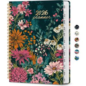2026 Planner, Weekly and Monthly Planner for Women, January 2026 to December 2026, Pretty Hardcover 2026 Calendar Planner Book with Tabs, Inner Pocket, Spiral Bound, Perfect Office Home School Supplies - 8.5" x 11", Wildflower Reverie