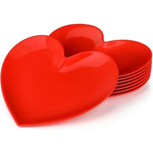 Nuogo 8 Pcs 11" Valentine's Plates Heart Shaped Melamine Plates Large Unbreakable Heart Dessert Dinner Charger Salad Serving Charger for Valentine's Party Anniversary Dating Wedding Table Decor (Red)