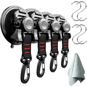 4 pcs Heavy Duty Suction Cup Hooks for Glass Window Suction Hooks Strong Vacuum Suction Cups with Hooks Suction Cup Anchor for Tie Down Car Awning Boat Camping Trap Car Camping Accessories