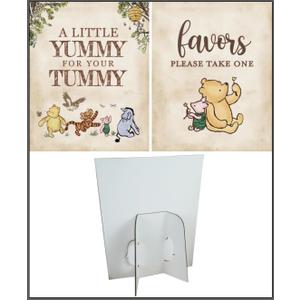 2 x 6PCS Winnie Table Sign with Stand, A Little YUMMY FOR YOUR TUMMY, Winnie Baby Shower Decorations, Classic Pooh Party Supplies, Vintage Winnie 8x10INCH